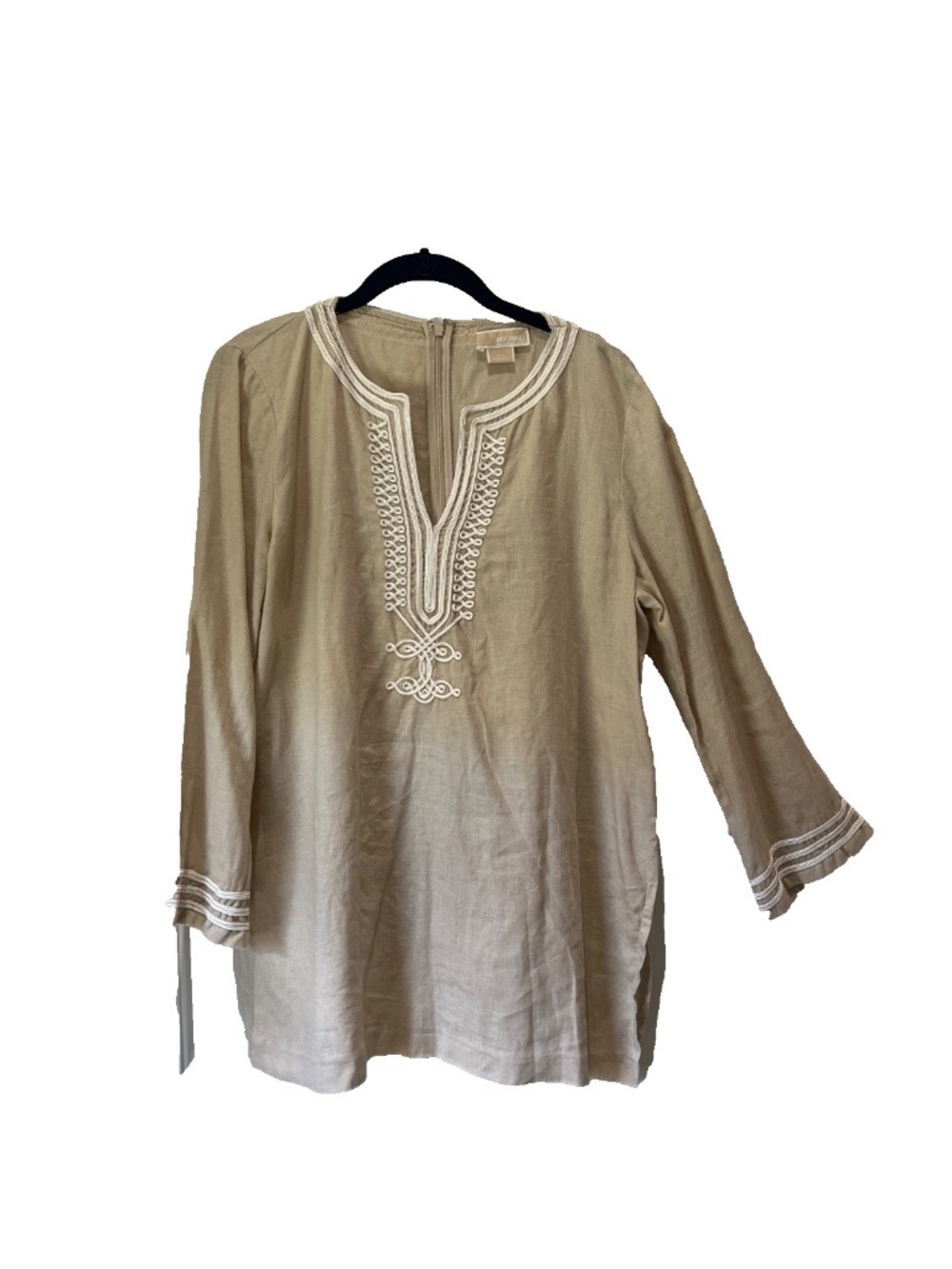 Michael by Michael Kors 100% Linen Beige Tunic Blouse XL Embellished